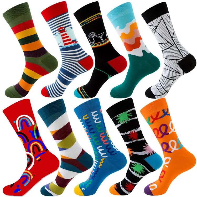 Xianghui Unisex Custom Logo Packaging Happy Socks Men Colorful Socks