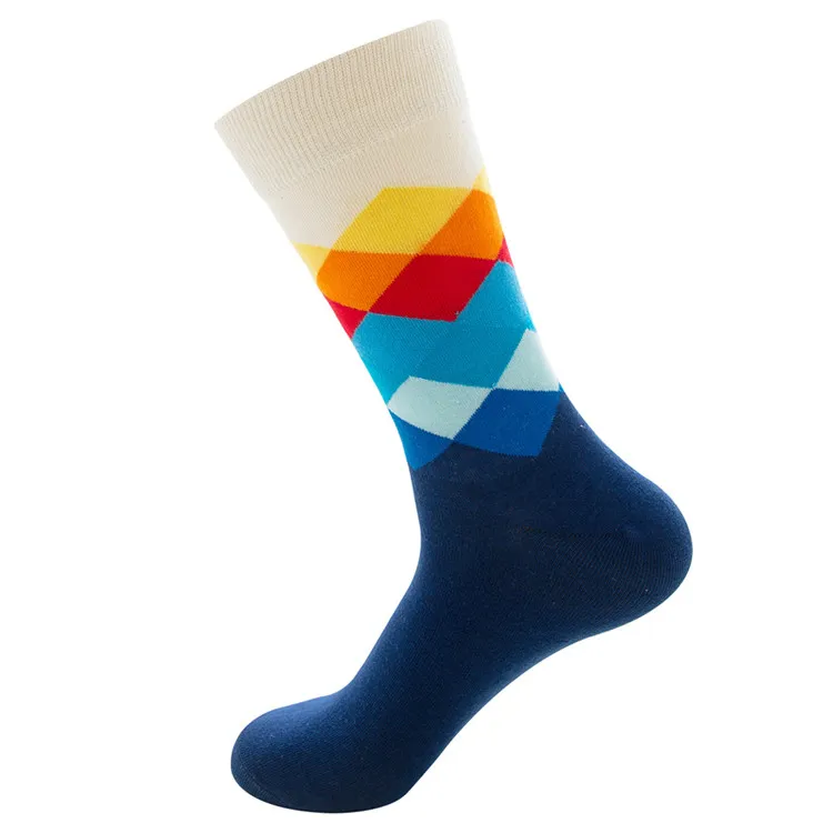 Xianghui Wholesale Custom Pattern Jacquard Tube Happy Combed Cotton Crew Socks