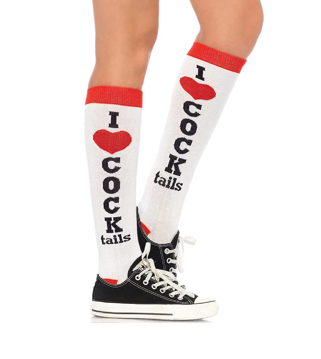 Xianghui Women I Love Knee Socks White Red Cocktails Socks