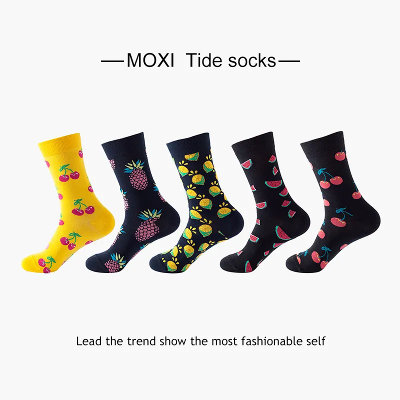 Xianghui Cotton Lemon Strawberry Patterned Colorful Style Fashion Casual Socks