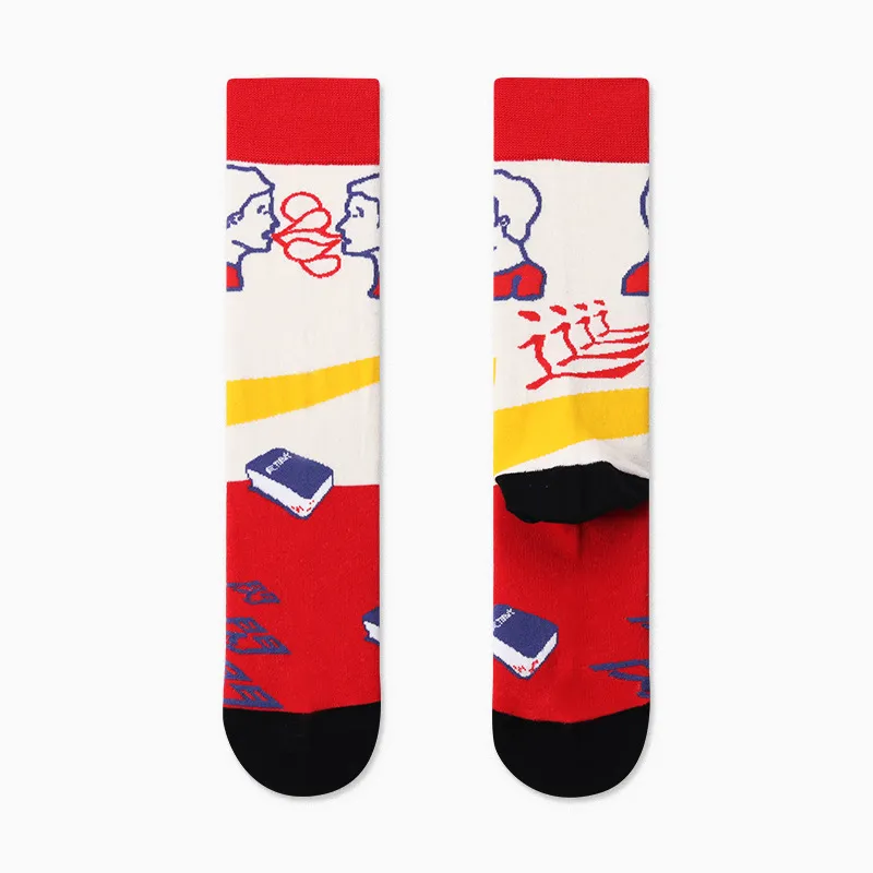 Xianghui Custom Unisex Funny Pattern Jacquard Tube Cotton Crew Happy Socks