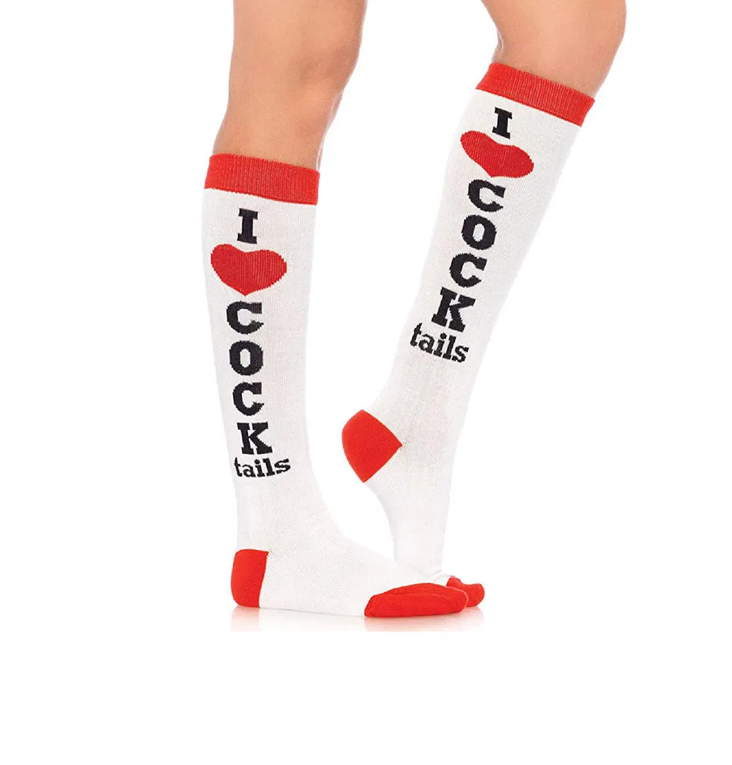 Xianghui Women I Love Knee Socks White Red Cocktails Socks