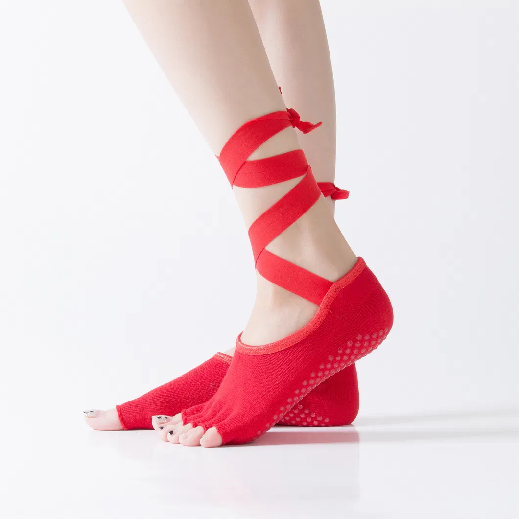 Xianghui Women Peep-Toe Yoga Anti-Slip Bandage Sports Ladies Girls Dance Socks