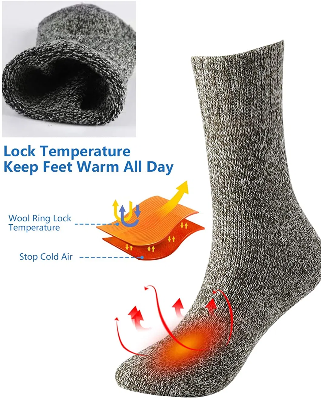 Xianghui Custom Logo Cashmere Socks Warm Thick Merino Wool Ski Socks