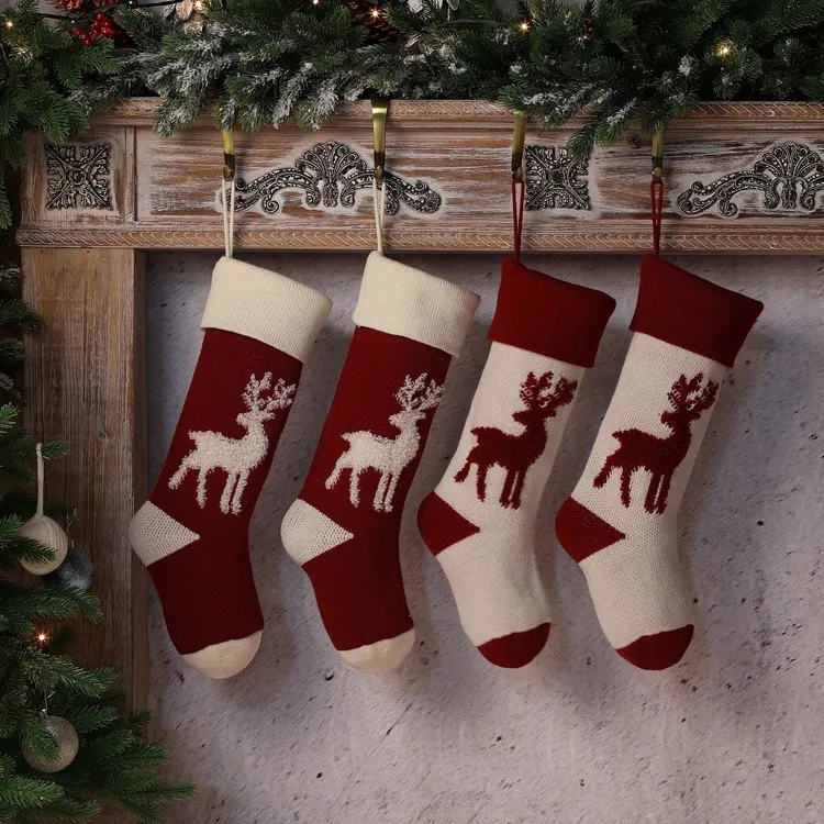 Xianghui New Elk Christmas Gift Bag Knitted Wool Candy Bag Christmas Decorations Terry Reindeer Hanging Socks