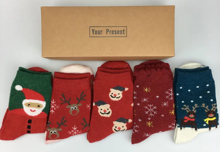 Xianghui Boxed Christmas Autumn and Winter Wool Socks Thickened Warm Crew Socks