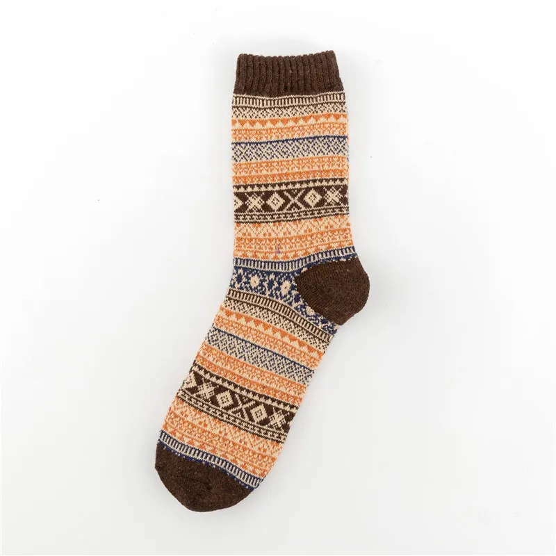 Xianghui Wholesale Vintage Thickened Rabbit Wool Ethnic Plaid MID-Tube Socks