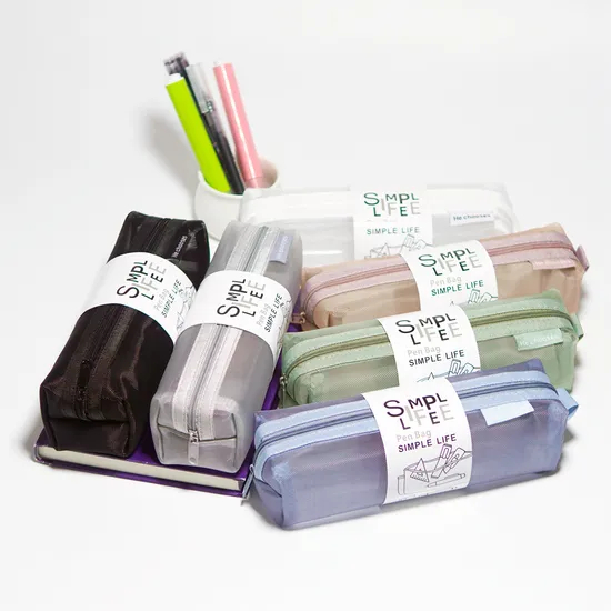 Nylon Material Solid Color Pencil Case Student Supplies Zipper Storage Bag Screen Pen Pocket Document Organization Pencil Bag