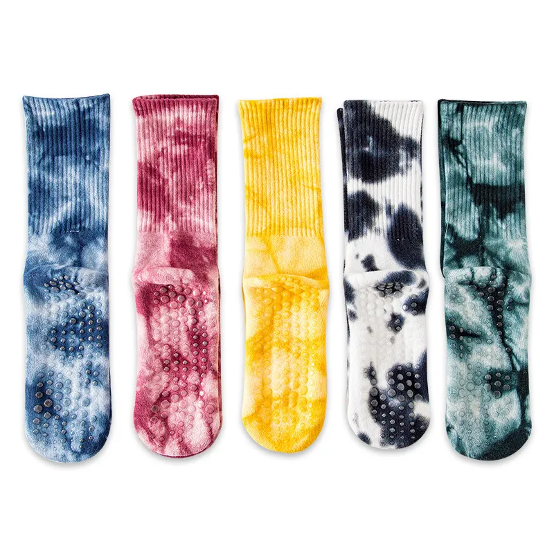 Xianghui Professional Non-Slip Tie Dye Indoor Yoga Crew Socks with Terry
