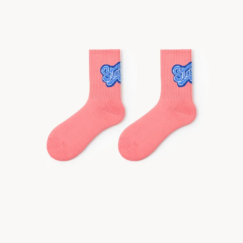 Xianghui Bright Color with Letter Cotton Breathable Crew Unisex Fashion Sport Socks