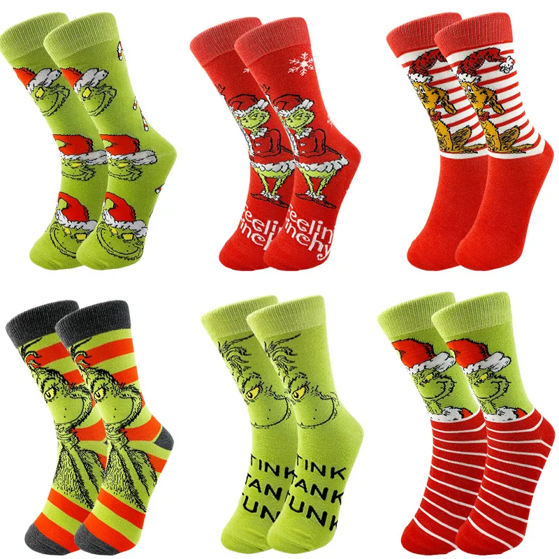 Xianghui Creative Christmas Socks Cartoon Grinch Cute Stock Knitted Socks