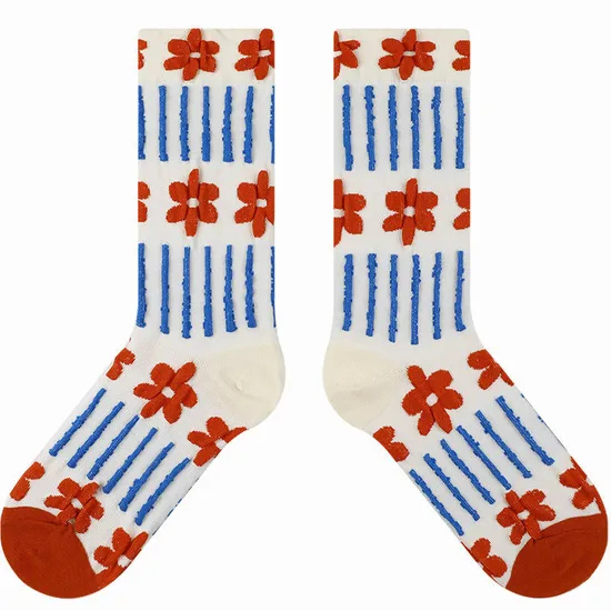 Xianghui Creative Cartoon Flower Embroidered Letter Women Happy Socks