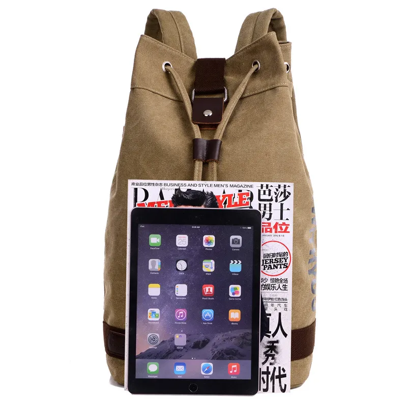 Xianghui Backpack Canvas Sports Drawstring Bucket Bag Travel Backpack
