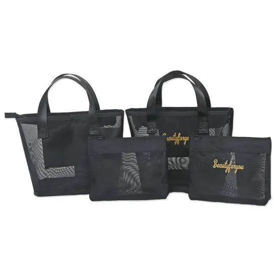 Xianghui Factory Custom Logo Women PVC Makeup Cosmetic Pouchwholesale Black Small Mesh Cosmetic Mesh Cosmetic Bag