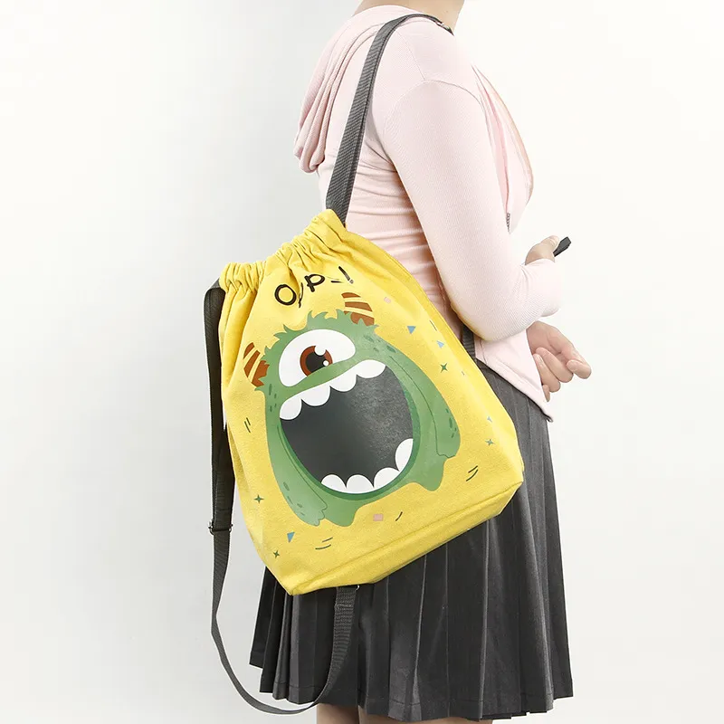 Xianghui Custom Cotton Drawstring Canvas Bag Cartoon Canvas Drawstring Backpack