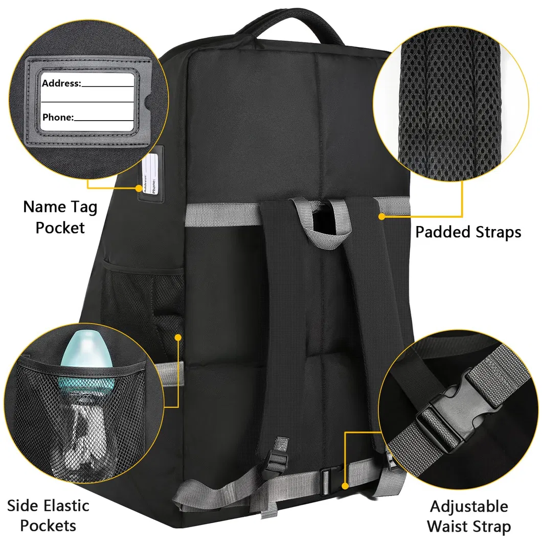 Heavy-Duty Black Car Seat Travel Bag Padded Airplane Car Seat Cover with Shoulder Strap for Airport Travel
