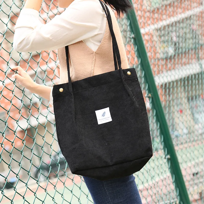 Xianghui Reusable School Shoulder Bag Corduroy Student Tote Shopping Bags
