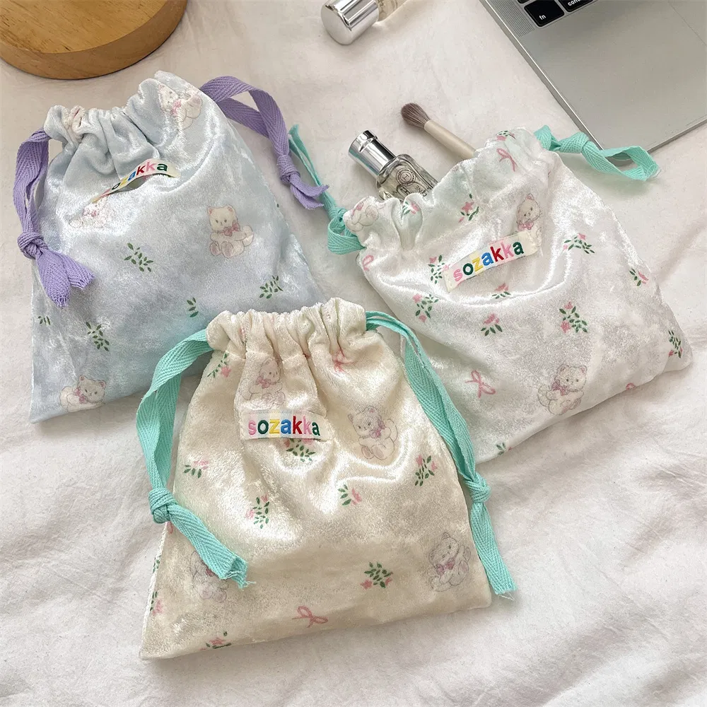Xianghui Cartoon Bear Drawstring Storage Bag Cosmetic Pouch Sundries Lipstick Bag Coin Pouch Travel Packing Bag