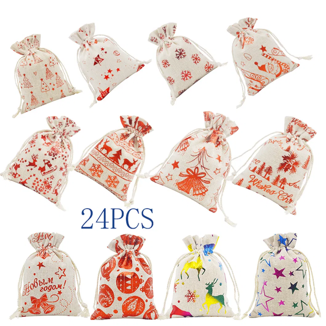 Xianghui Wholesale Advent Calendar Christmas Cotton and Linen Gift Bag Set