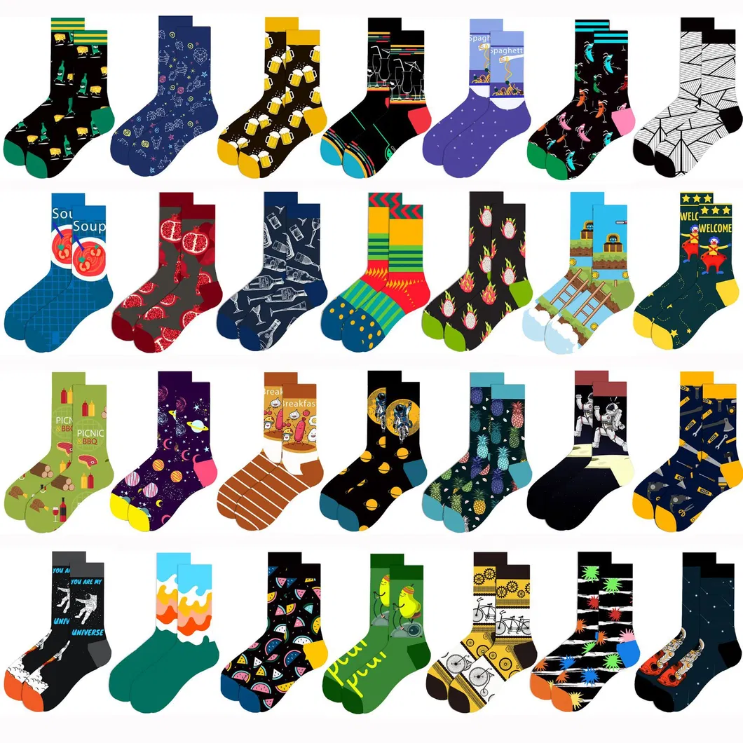 Xianghui Carton Men Unisex Happy Custom Logo Jacquard Funny Women Crew Socks