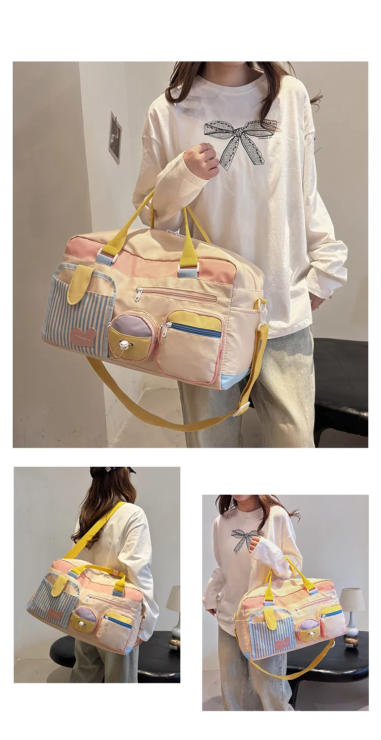 Xianghui Casual Sports Gym Bag Women Unique Niche Large Capacity Short Trip Storage Luggage Bag Dopamine Tote Travel Bag
