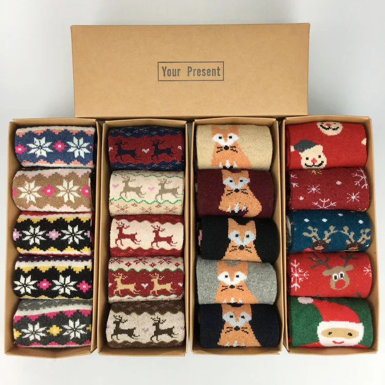 Xianghui Boxed Christmas Autumn and Winter Wool Socks Thickened Warm Crew Socks