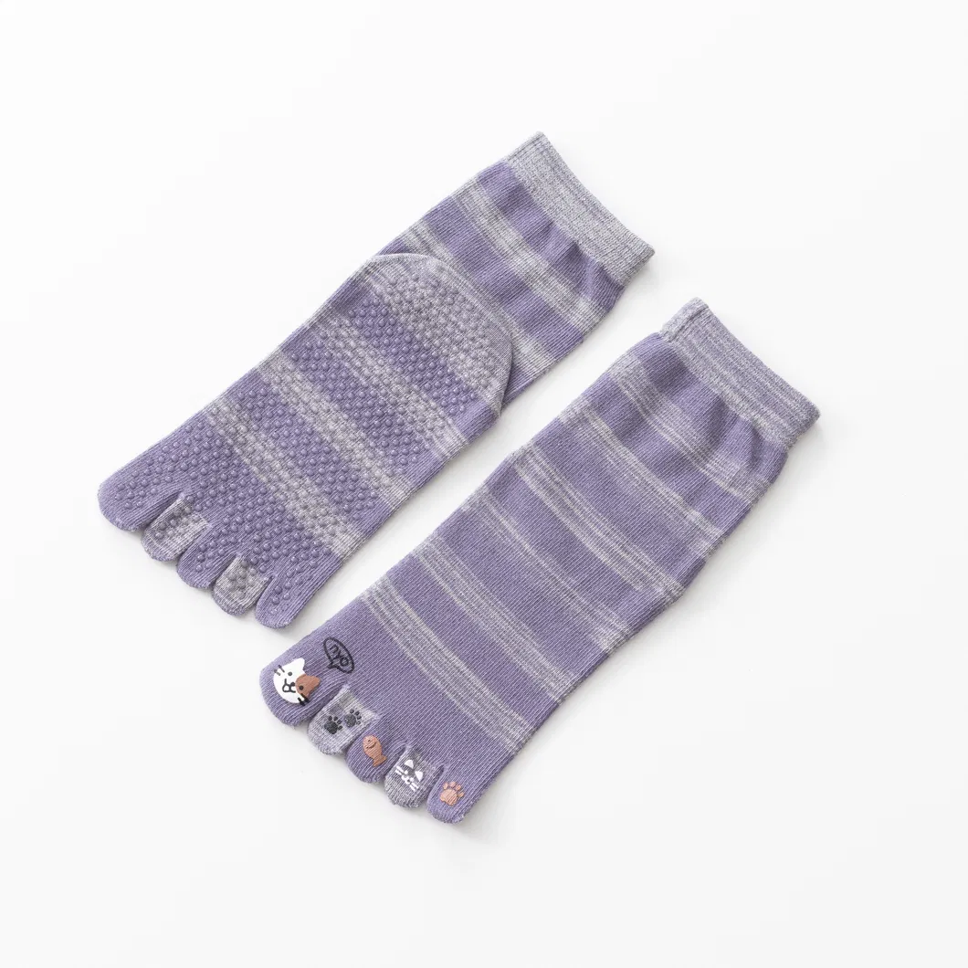 Xianghui Cartoon Non-Slip Stripes Cute Kitten Toe Fitness Sports Yoga Socks