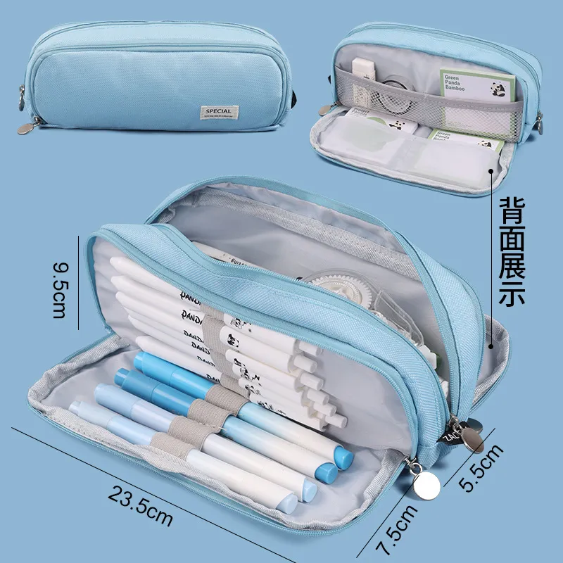 Wholesale Custom Logo Three Layers Double Opening Large Capacity Fashion Pencil Case School Storage Canvas Pencil Bag