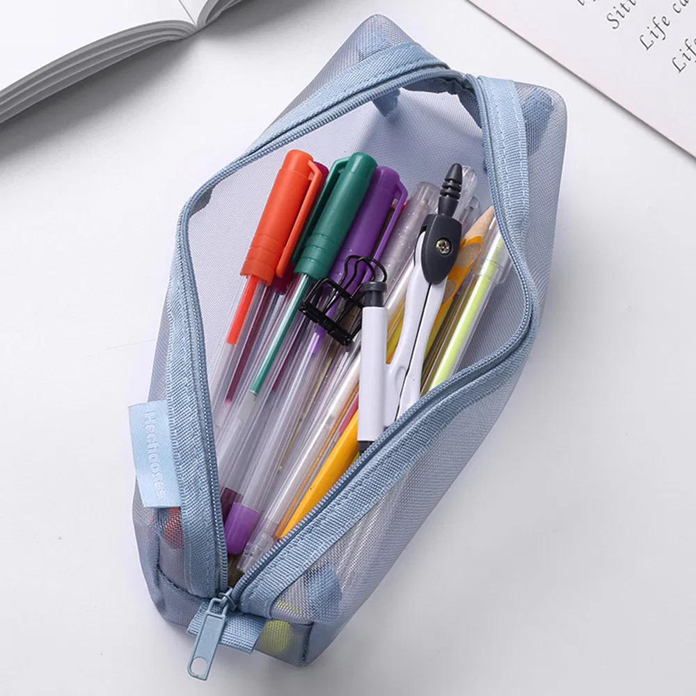 Nylon Material Solid Color Pencil Case Student Supplies Zipper Storage Bag Screen Pen Pocket Document Organization Pencil Bag