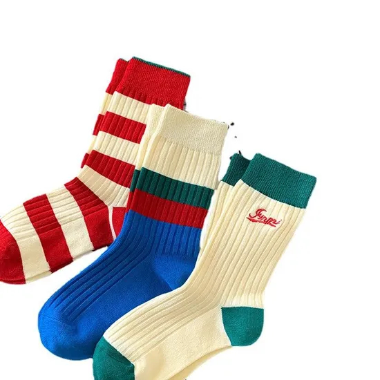 Xinanghui Striped Pattern Embroidery High Quality Thick Women Socks