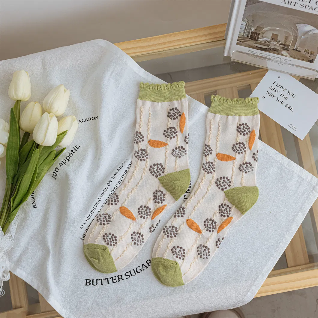 Xianghui Small Flower Middle Tube Socks Ins Trendy Japanese Style Pure Cotton Lace