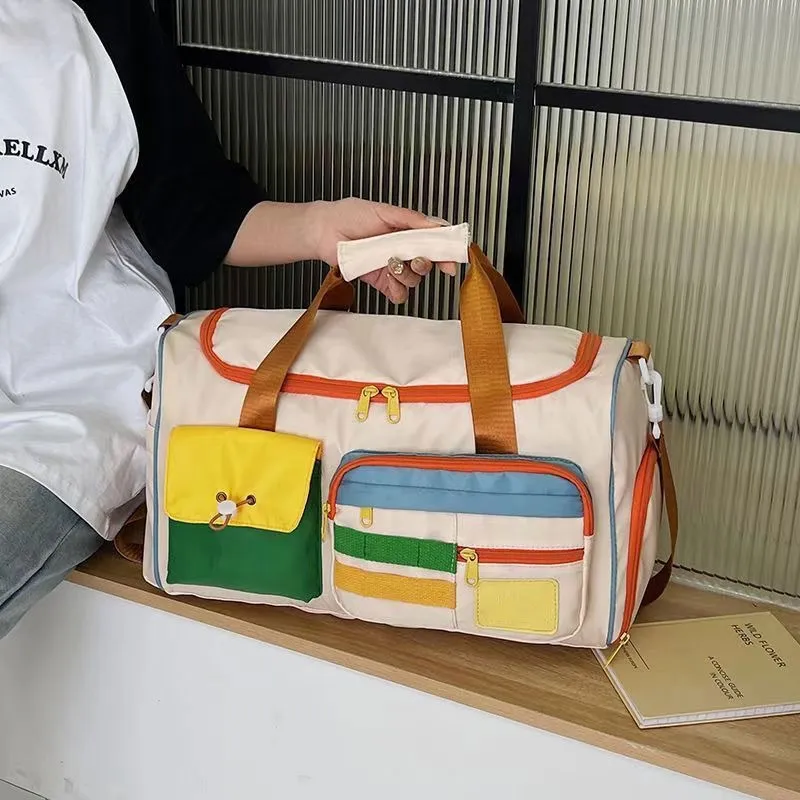 Xianghui Dopamine Color-Block Travel &amp; Sports Bag, Large Capacity Hand-Carry/Crossbody Luggage