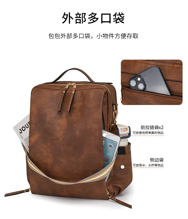 Xianghui Women Business Laptop Bag Multi Function Backpack PU Fashion Bag Travel Functional Backpack
