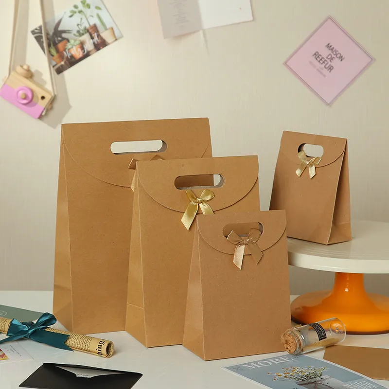 Xianghui Custom Wholesale Blank Kraft Paper Packaging Shopping Bag with Bow