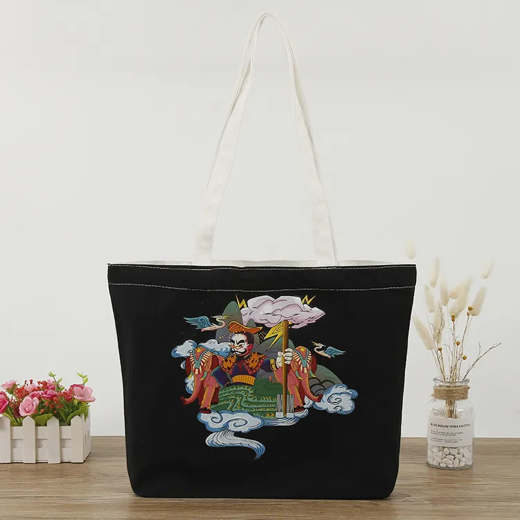 Xianghui Custom Logo Printed Eco Friendly Large Plain Reusable Organic Shopping Tote Bag Cotton Canvas Bag with Pocket