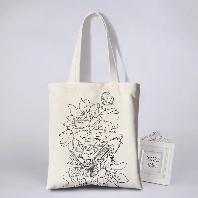 Custom Logo Printed Eco Friendly Large Plain Reusable Organic Shopping Tote Bag Cotton Canvas Bag with Pocket