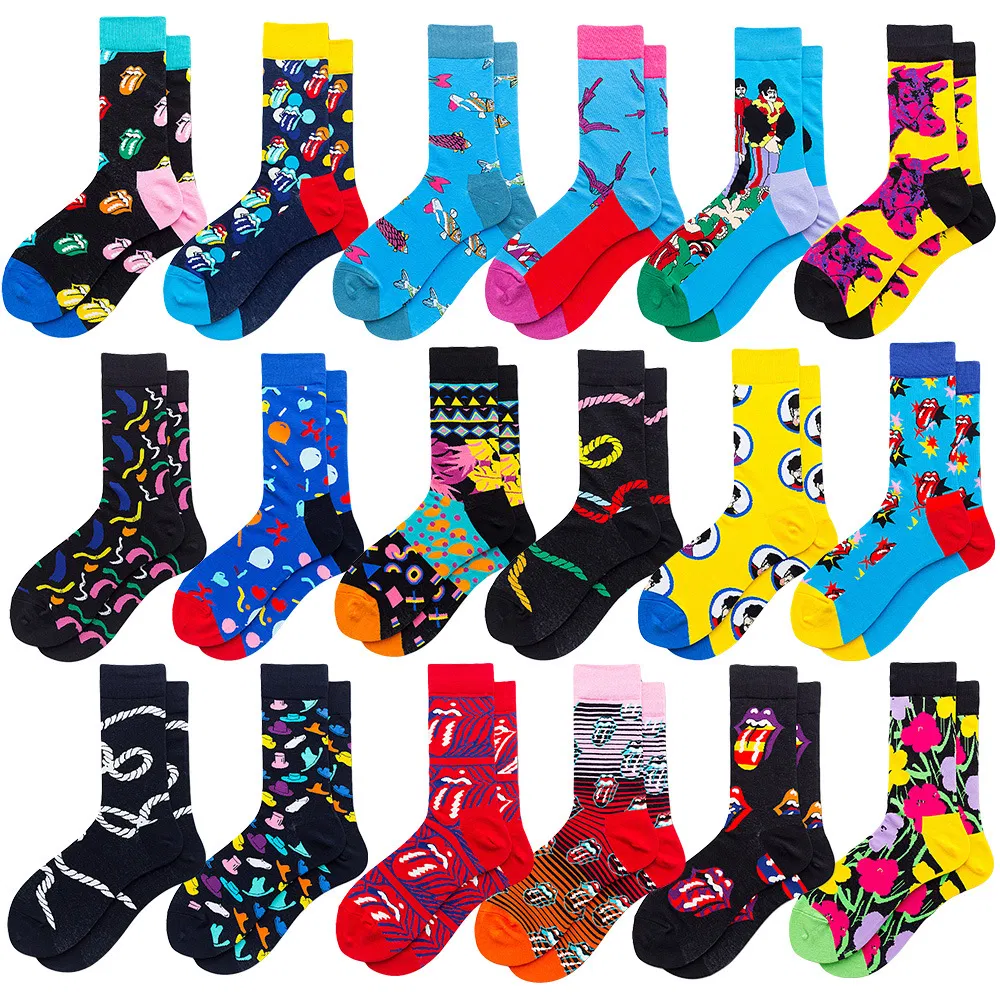 Xianghui Carton Men Unisex Happy Custom Logo Jacquard Funny Women Crew Socks