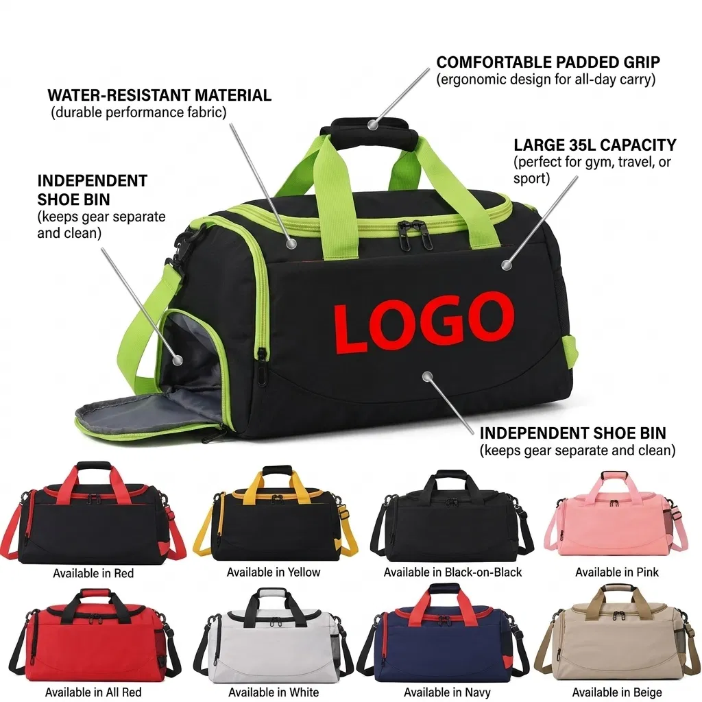 Xianghui Gym Bags for Men Women, Sports Duffle Bag, Travel Gym Bag with Shoes Compartment and Wet Pocket, Foldable, Lightweight for Travel