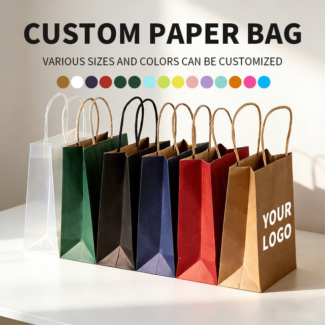 Wholesale Custom Printed Logo Kraft Paper Bag With Handles Recyclable Shopping Gift Food Packaging
