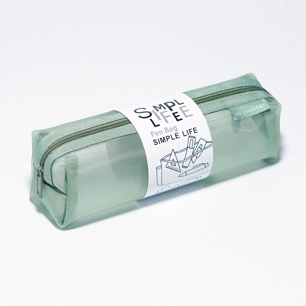 Nylon Material Solid Color Pencil Case Student Supplies Zipper Storage Bag Screen Pen Pocket Document Organization Pencil Bag