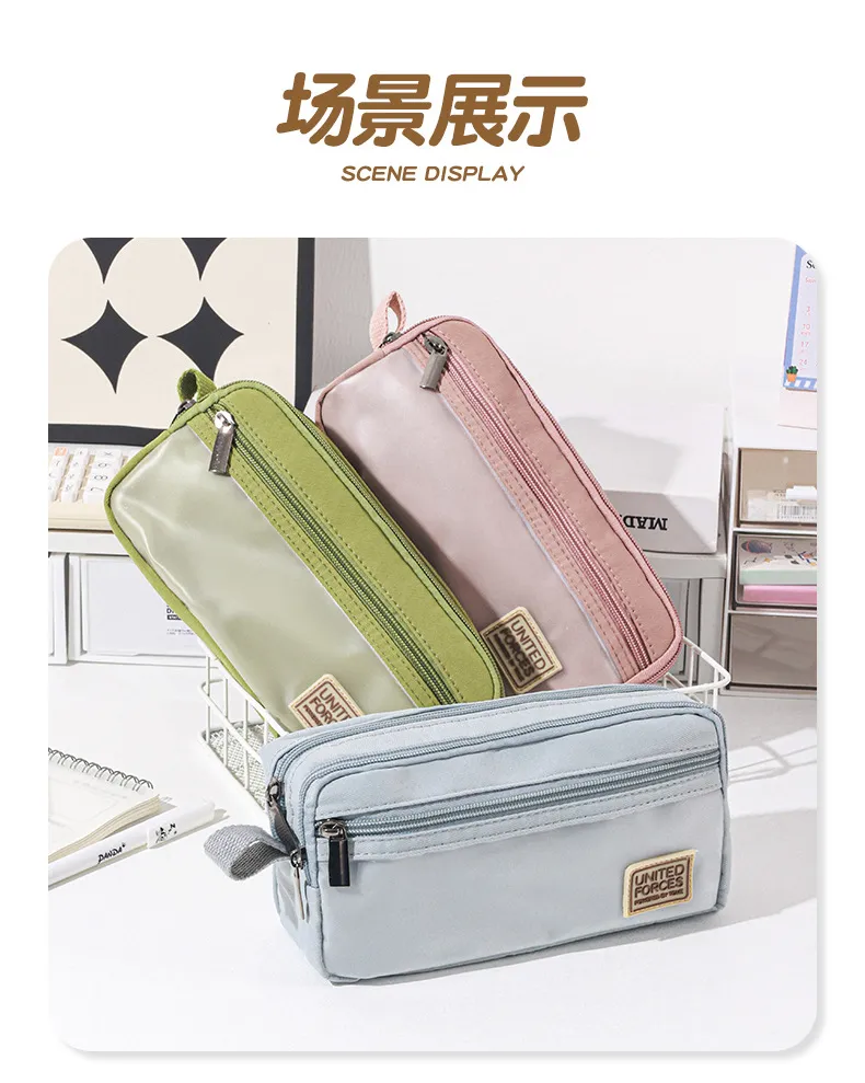 Blank Solid Color Customized Logo Wholesale Fashion Portable Pencil Case Small Student Oxford Pen Pencil Bag for School