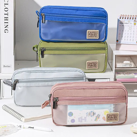 Blank Solid Color Customized Logo Wholesale Fashion Portable Pencil Case Small Student Oxford Pen Pencil Bag for School