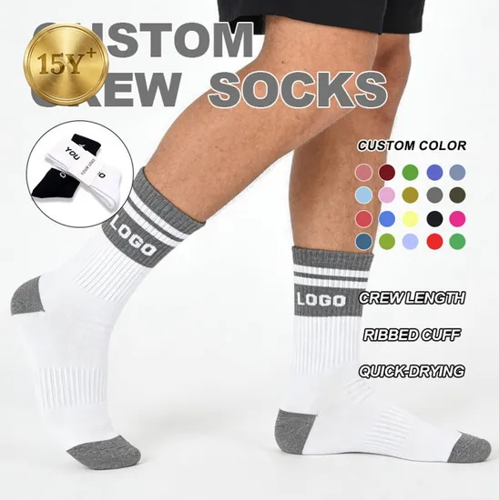 OEM Customised White Sokken Calcetines Sock-Stocking Custom Made Socks Fashion Logo Grip Socks Crew Happy Funny Sports Cotton Men Socks