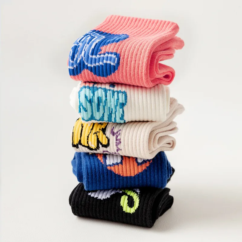Xianghui Bright Color with Letter Cotton Breathable Crew Unisex Fashion Sport Socks