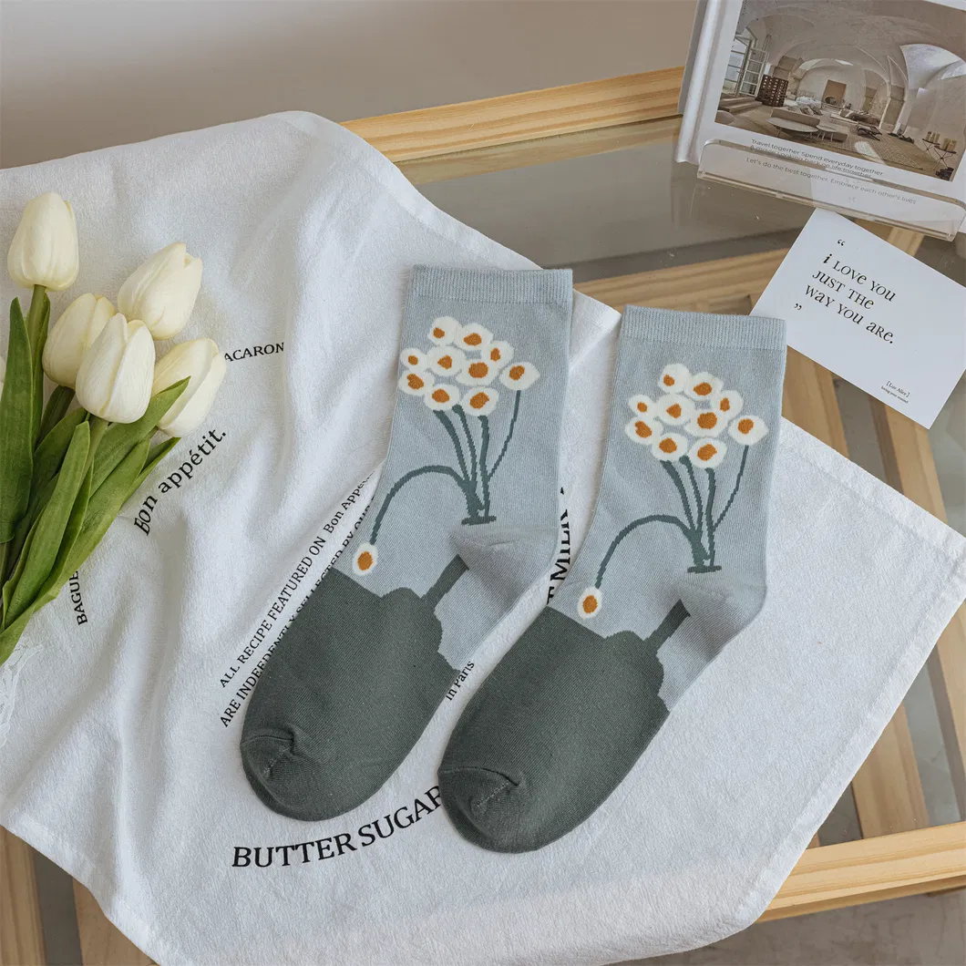 Xianghui Small Flower Middle Tube Socks Ins Trendy Japanese Style Pure Cotton Lace
