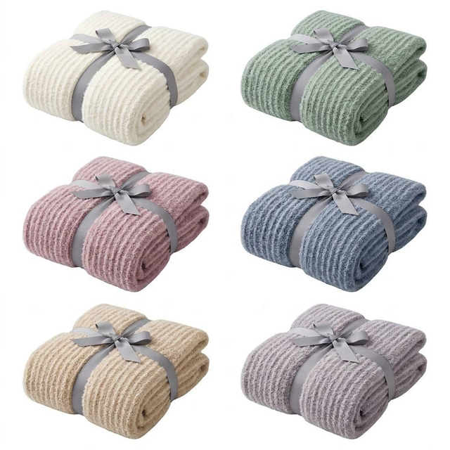 Solid Beige Knitted Throw Blanket Super Soft Plush Sofa Bed Decor Blanket Warm All Season Office Nap Blanket Custom Logo Size