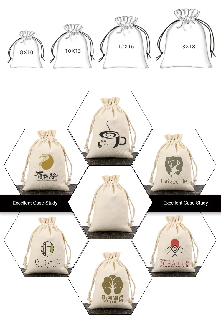 Xianghui Eco Friendly Organic Cotton Linen Logo Customized Canvas Bags Fabric Drawstring Gift Bags
