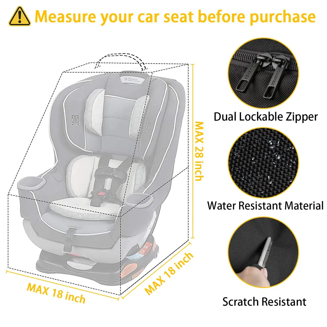 Heavy-Duty Black Car Seat Travel Bag Padded Airplane Car Seat Cover with Shoulder Strap for Airport Travel
