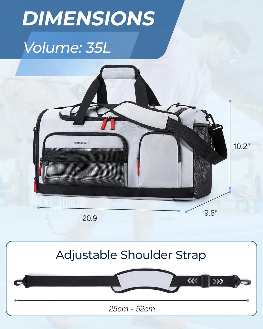 Unisex Small Size Sport Bag Waterproof Gym Carry Tote Oxford Zipper Weekender Travel Bag Shoe Compartment Wet Fashion Letter