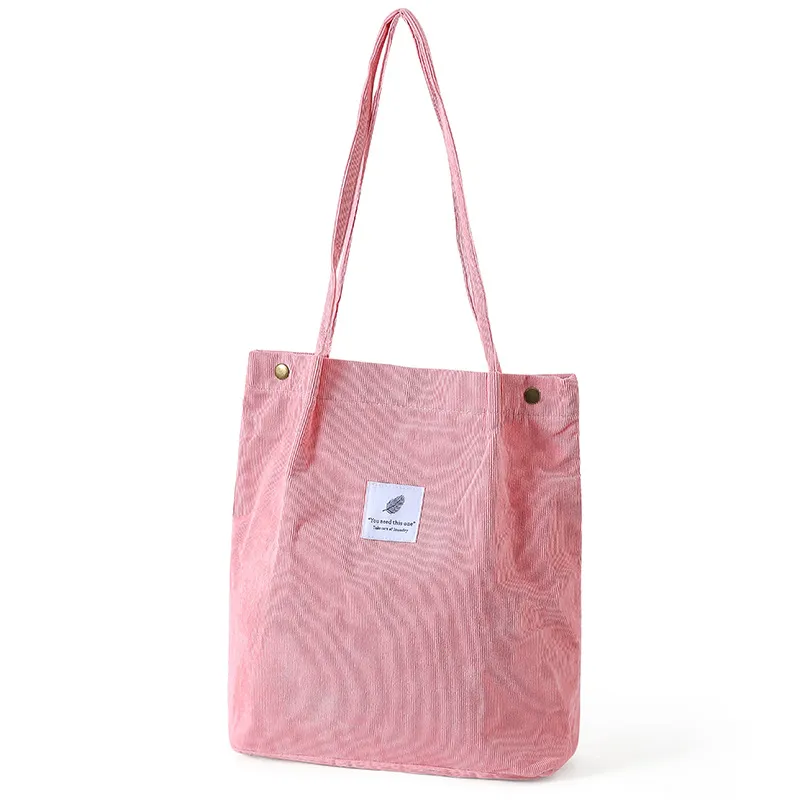 Xianghui Reusable School Shoulder Bag Corduroy Student Tote Shopping Bags